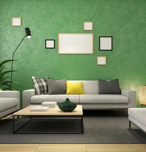 Living Room With Green Color Theme